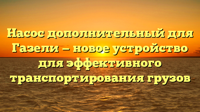 Насос дополнительный для Газели — новое устройство для эффективного транспортирования грузов